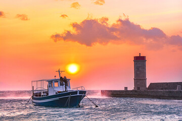 boat at sunset