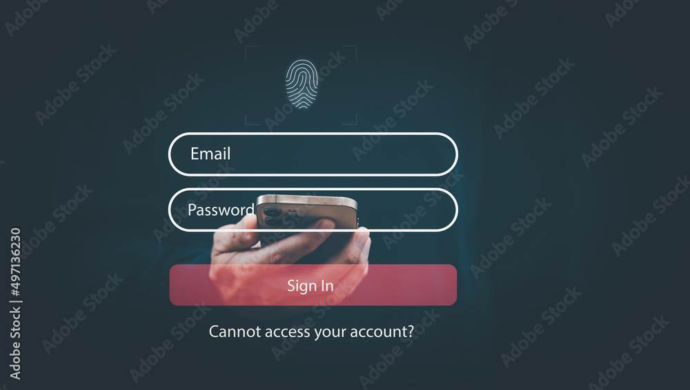 Poster security password login online concept hands typing and entering username and password of social med