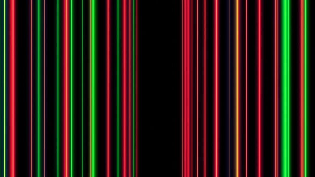 Animation of moving vertical lines on black background. Design. Moving vertical barcode lines in space. Computer space with moving vertical lines