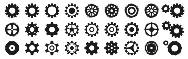 Machine gear icon vector set - obrazy, fototapety, plakaty