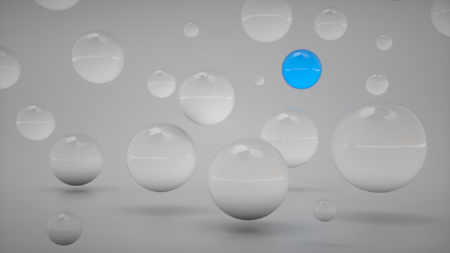 Many balls are white but only one is blue.
