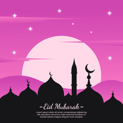 islamic design illustration concept for Happy eid mubarak or ramadan greeting with people character. template for web landing page, banner, presentation, social, poster, ad, promotion or print media.