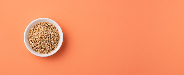 Hordeum vulgare - Raw organic pearl barley in the bowl