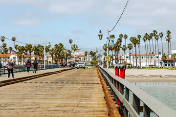 Stearn's Wharf, in Santa Barbara, California. USA. Pier was completed in 1872 and is a popular tourist destination.