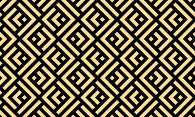 Abstract geometric pattern with stripes, lines. Seamless vector background. Gold and black ornament. Simple lattice graphic design