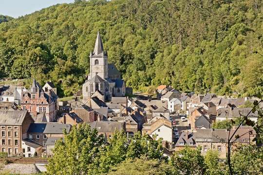 Cos old village with cathlic church of Bouvignes sur Meuse, Namur, Wallonia, Belgium 