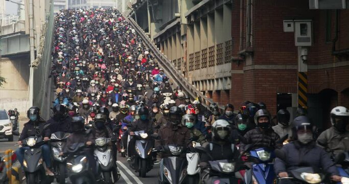 Crowded of scooter in taipei city