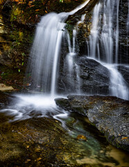 Water flows gently over the rocks and moss at Greenville's Wayside Park Middle Falls