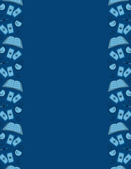 magic blue template side frame of fortune-telling cards, books, potions, magic wand