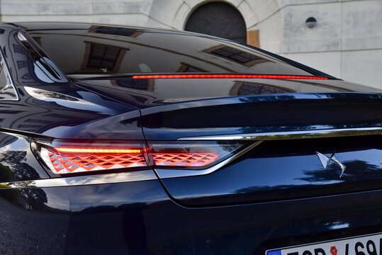 DS 9 1.6 PureTech. Luxury sedan in a distinctive design. Rear design. 10-26-2021, Prague, Czech Republic.