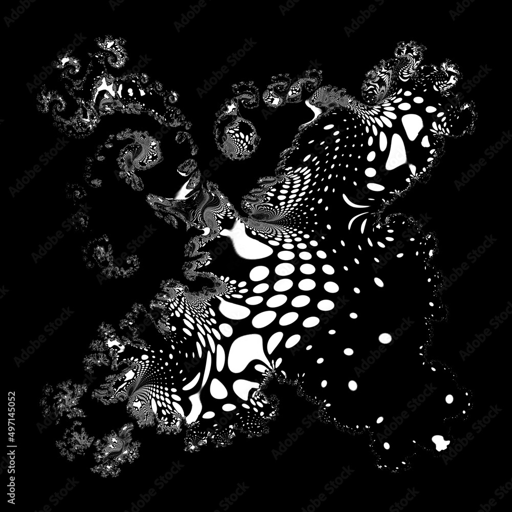 Aufkleber pattern and intricate fractal designs based on diagonal striped design in black and white with dots 