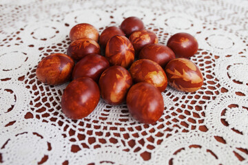 Easter time. Traditional handmade Easter eggs.