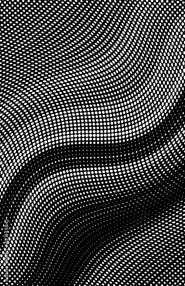 Poster pattern and curved designs based on diagonal striped design in black and white with dots and spots i