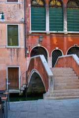 View of bridge and empty streets in the city of Venice in Italy