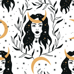 Witchy Seamless Pattern, Celestial Pattern Design Vector, Bohemian celestial pattern vector image