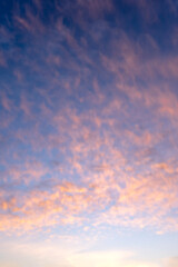 Blue sky and beautiful vibrant evening. Blur sunset. Bright, light, abstract background. Summer time and mood.