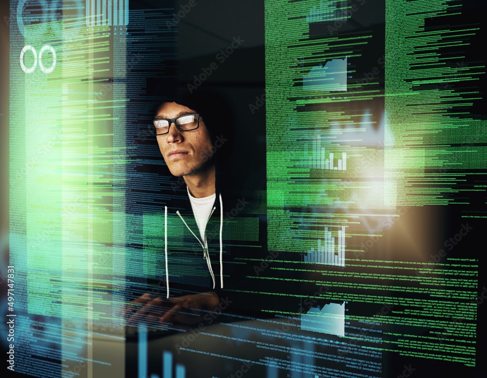Fototapete be careful of those who want to hack your software. cropped shot of a young hacker cracking a comput