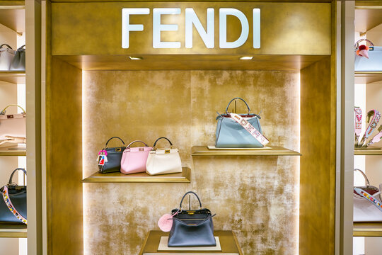 MILAN, ITALY - CIRCA NOVEMBER, 2017: Fendi bags on display at Rinascente. Rinascente is a collection of high-end stores.