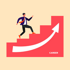 Businessman walking on stairs. career path or goal achievement. Colored flat graphic vector illustration.
