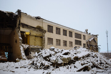 Ruined building. Consequences of disaster, war or demolition