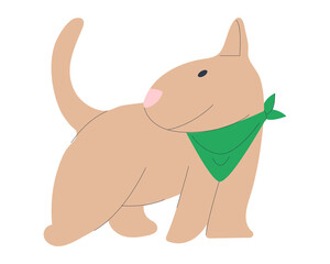 Puppy pet in a collar scarf. Cute dog is waiting for the owner. Flat vector illustration. Eps10