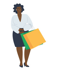 Shopping woman. The girl is standing with shopping bags. Flat vector illustration. Eps10