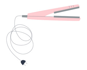 Electric hair straightener. Professional tool for hairdresser. Home hair straightener. Sharp metal scissors. Flat vector illustration. Eps10