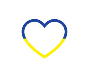 We support Ukraine. Flag of Ukraine in the shape of a heart. Save Ukraine. Stop the war. Pray for Ukraine.