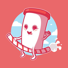 Soda flying on a straw vector illustration. Drinks, food, funny design concept.