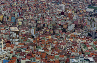 Residential buildings in Istanbul. Urban sprawl. Aerial view of Istanbul City in Turkey. 