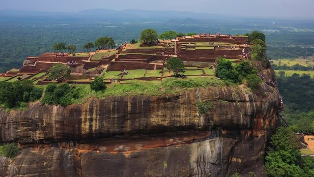 Aerial view of Sigiriya Lion's Rock, a rock fortress located in the northern Matale District, Dambulla, Sri Lanka