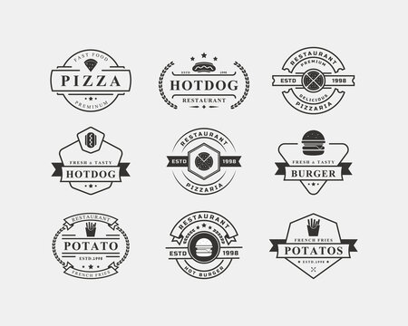 Set of Vintage Retro Badge Fast Food Restaurant Label Design Element