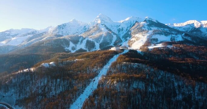 Cable car and Causassian mountains, Sochi, Esto-sadok, Black pyramid and krasnaya polyana ski resort. Winter sports Adler. Russia