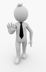 Illustration of white 3d character gestures to stop
