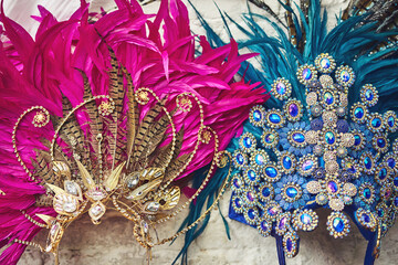 Ready for the show. Still life shot of costume headwear for samba dancers.