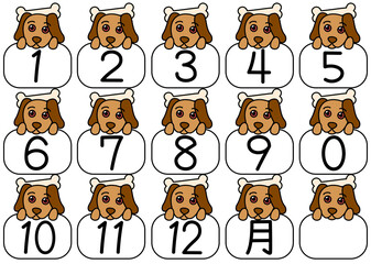 枠に乗っかる可愛いいぬの数字フレーム