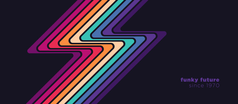 Abstract background design in futuristic retro style with colorful lines. Vector illustration.