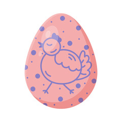 Easter decorative egg with chicken doodle flat illustration. Pastel colors element isolated on white background.