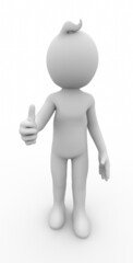 3D illustration of white character pointing his thumb up