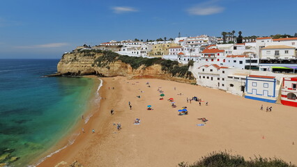 Beachfront of the houses on the NW cliff side. Carvoeiro-Portugal-180