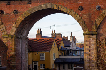 View of the yarm railway viaducts and the houses under the railway
