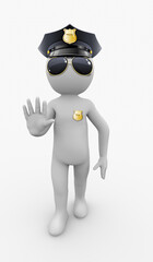 3D illustration of white character gestures to stop