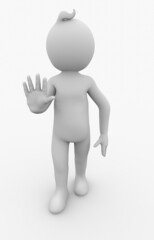 3D illustration of white character gestures to stop