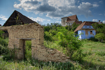 Fototapeta na wymiar old and blue houses in Romania, Brasov ,Roades,2019