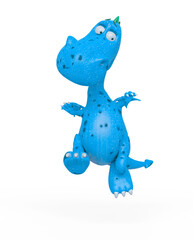 baby dragon is jumping and looking down because he is afraid on white background