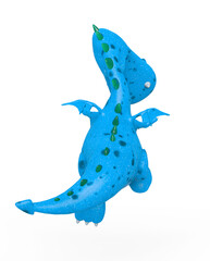 baby dragon is jumping and looking down on white background rear view