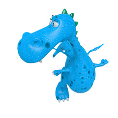 baby dragon is flying and looking back on white background front view