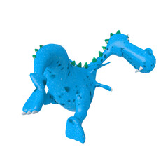 baby dragon is flying and looking back on white background hear view