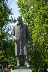 Fototapeta na wymiar statue of Gyula Juhász, Hungarian poet, Szeged, , Hungary,july 2021