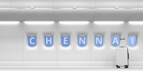 Plane portholes with CHENNAI word, 3d rendering